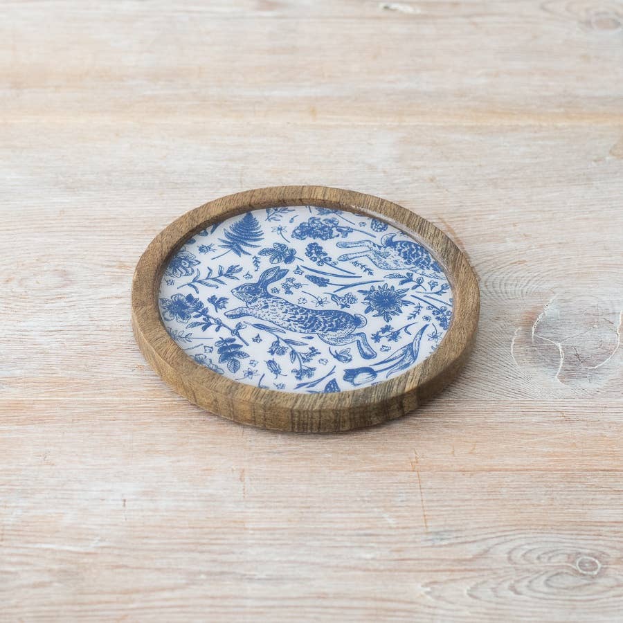 Playful Hare Round Wooden Coaster