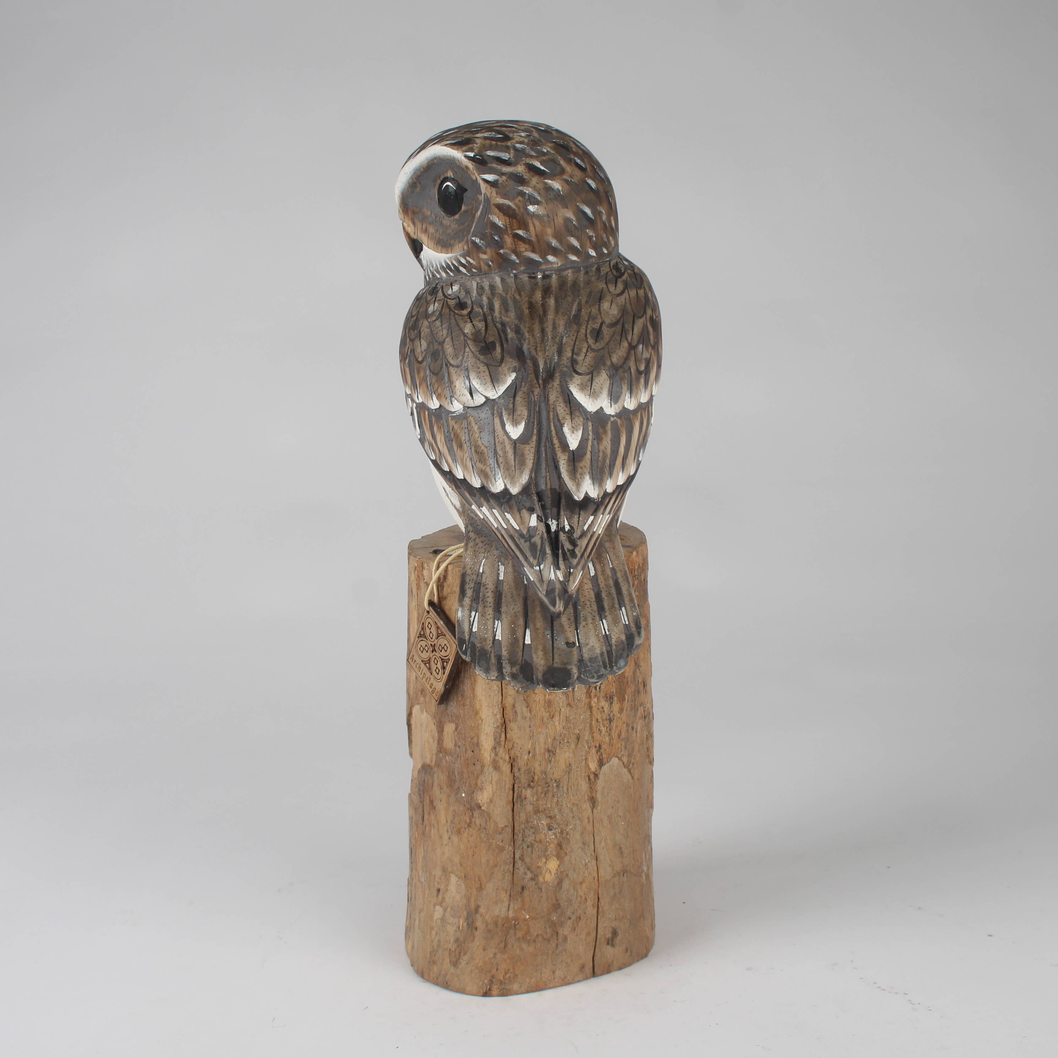 Hand Carved Wooden Little Owl by Archipelago